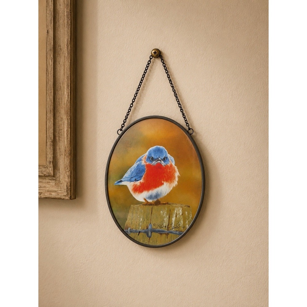 Vintage 1979 GLASSMASTERS USA Signed Mad Bluebird Stained Glass Sun Catcher